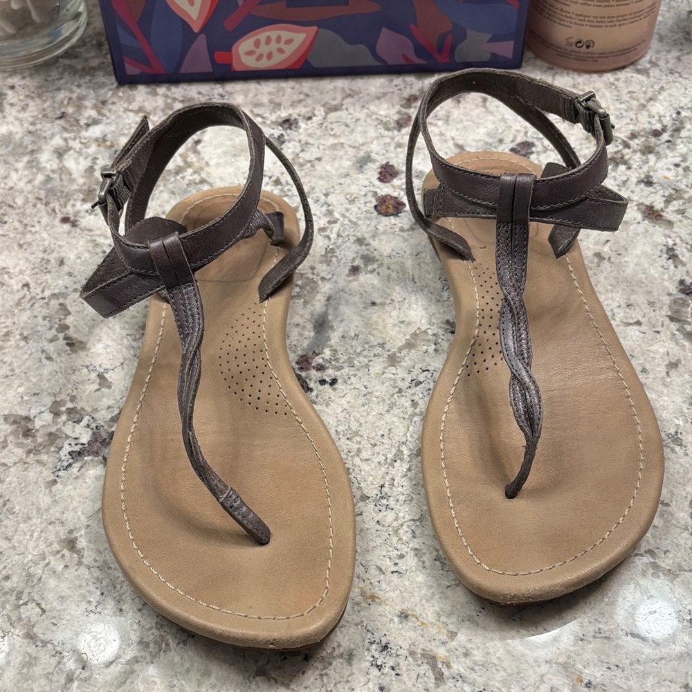 Gray Leather Sandals